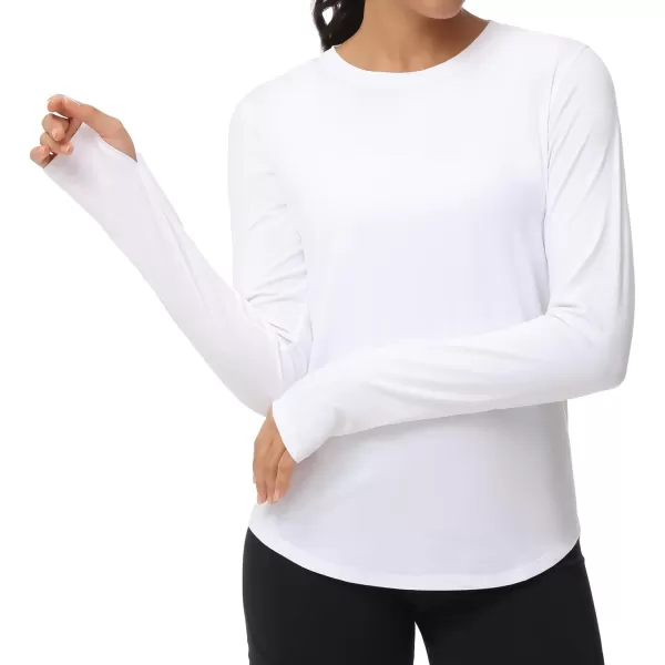 THE GYM PEOPLE Womens Long Sleeve Workout Shirts Athletic Crewneck Hiking Tops with Thumb HoleWhite