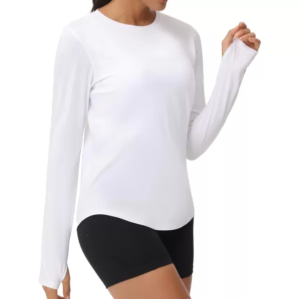THE GYM PEOPLE Womens Long Sleeve Workout Shirts Athletic Crewneck Hiking Tops with Thumb HoleWhite