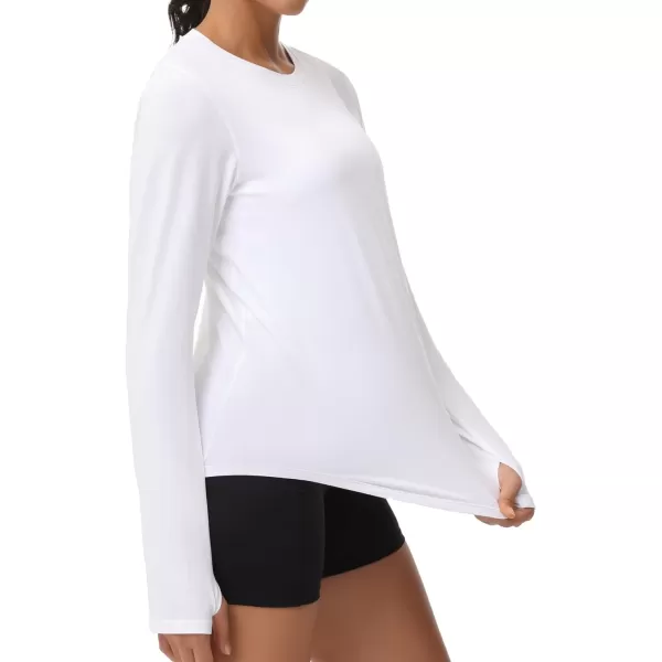 THE GYM PEOPLE Womens Long Sleeve Workout Shirts Athletic Crewneck Hiking Tops with Thumb HoleWhite