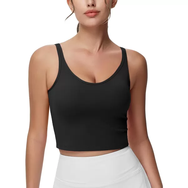 THE GYM PEOPLE Womens Longline Sports Bra Removable Padded Wireless Workout Yoga Tank TopsBlack