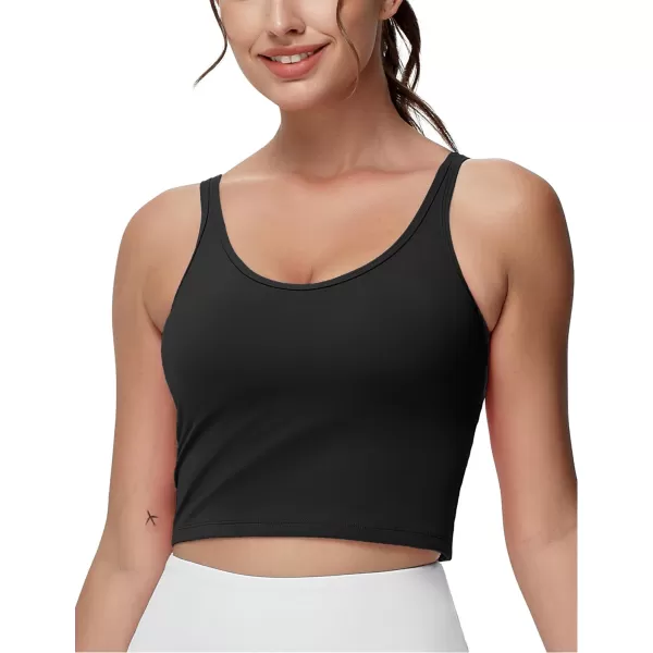 THE GYM PEOPLE Womens Longline Sports Bra Removable Padded Wireless Workout Yoga Tank TopsBlack