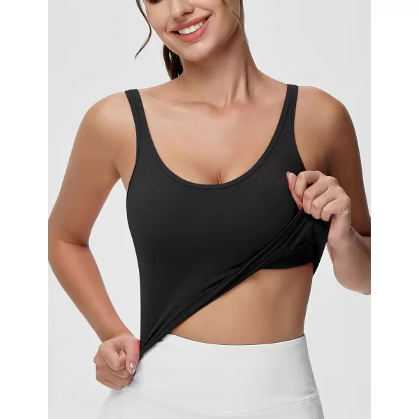 THE GYM PEOPLE Womens Longline Sports Bra Removable Padded Wireless Workout Yoga Tank TopsBlack