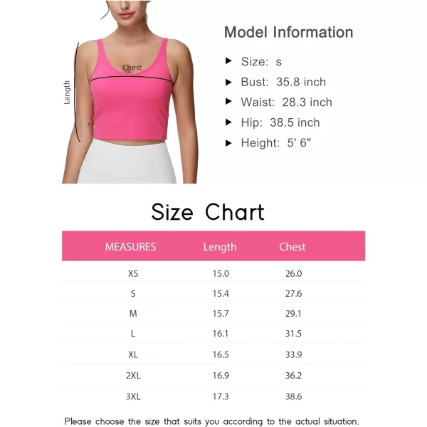 THE GYM PEOPLE Womens Longline Sports Bra Removable Padded Wireless Workout Yoga Tank TopsBright Pink