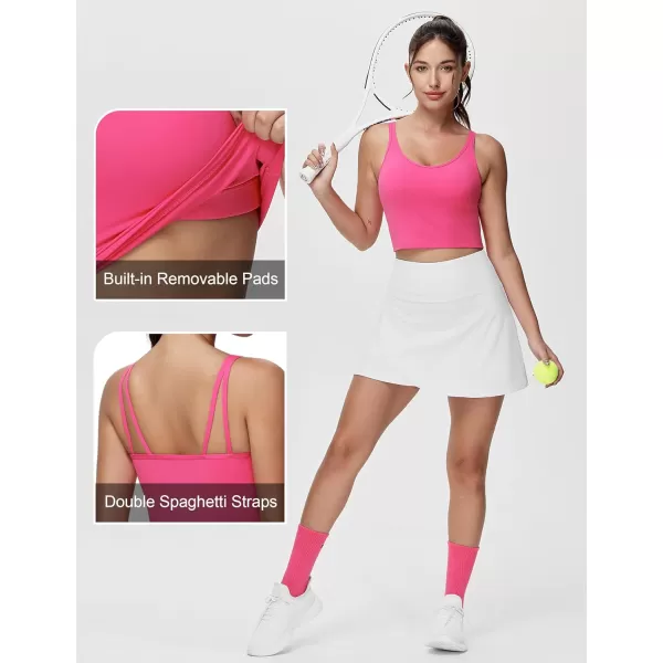 THE GYM PEOPLE Womens Longline Sports Bra Removable Padded Wireless Workout Yoga Tank TopsBright Pink