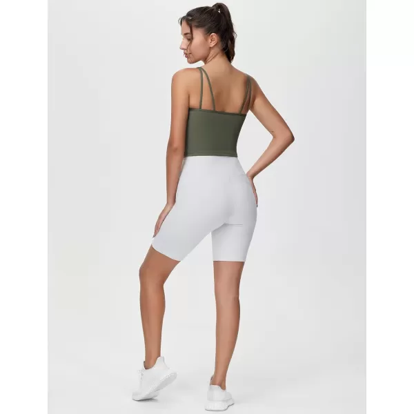 THE GYM PEOPLE Womens Longline Sports Bra Removable Padded Wireless Workout Yoga Tank TopsOlive Green