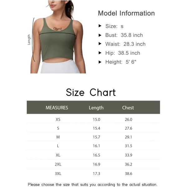 THE GYM PEOPLE Womens Longline Sports Bra Removable Padded Wireless Workout Yoga Tank TopsOlive Green