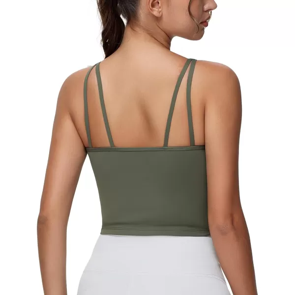 THE GYM PEOPLE Womens Longline Sports Bra Removable Padded Wireless Workout Yoga Tank TopsOlive Green
