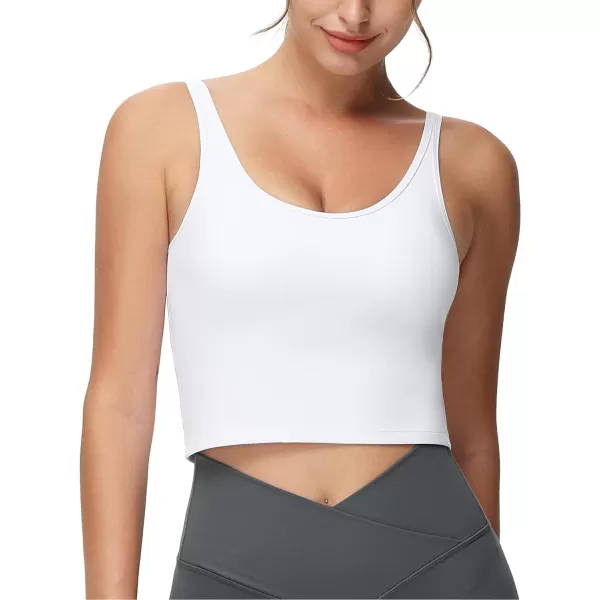 THE GYM PEOPLE Womens Longline Sports Bra Removable Padded Wireless Workout Yoga Tank TopsWhite
