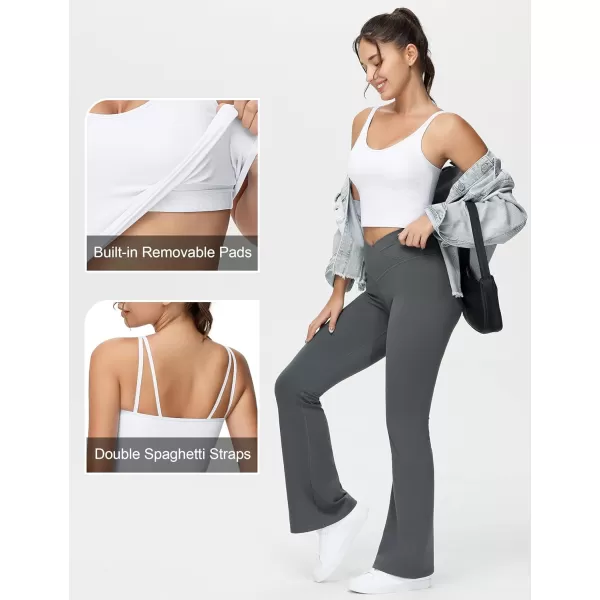 THE GYM PEOPLE Womens Longline Sports Bra Removable Padded Wireless Workout Yoga Tank TopsWhite