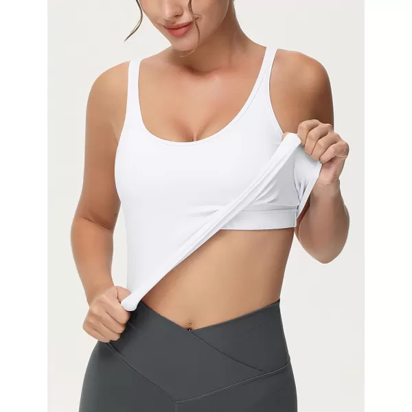 THE GYM PEOPLE Womens Longline Sports Bra Removable Padded Wireless Workout Yoga Tank TopsWhite