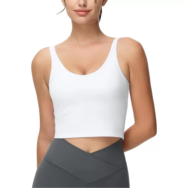 THE GYM PEOPLE Womens Longline Sports Bra Removable Padded Wireless Workout Yoga Tank TopsWhite