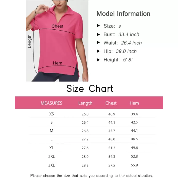 THE GYM PEOPLE Womens Loose fit Workout Polo Shirts Back Short Sleeve V Neck Tees Tops with Side SlitsBright Pink
