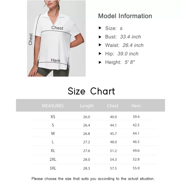 THE GYM PEOPLE Womens Loose fit Workout Polo Shirts Back Short Sleeve V Neck Tees Tops with Side SlitsWhite