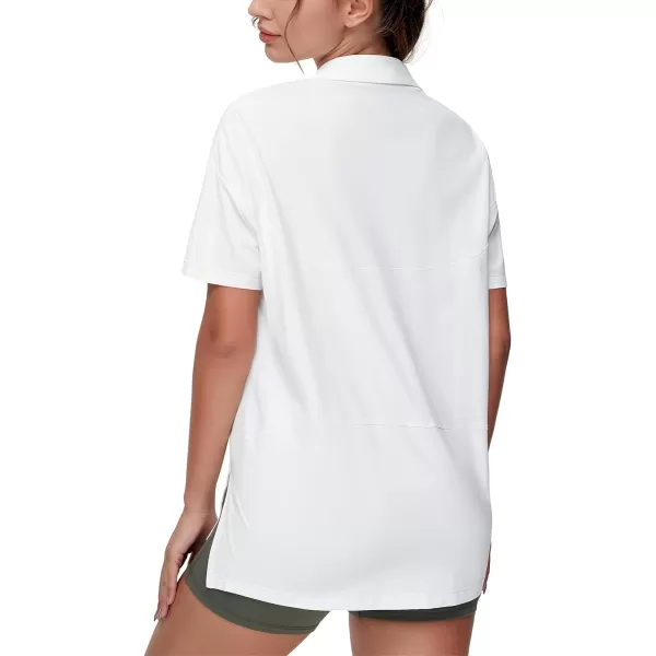 THE GYM PEOPLE Womens Loose fit Workout Polo Shirts Back Short Sleeve V Neck Tees Tops with Side SlitsWhite