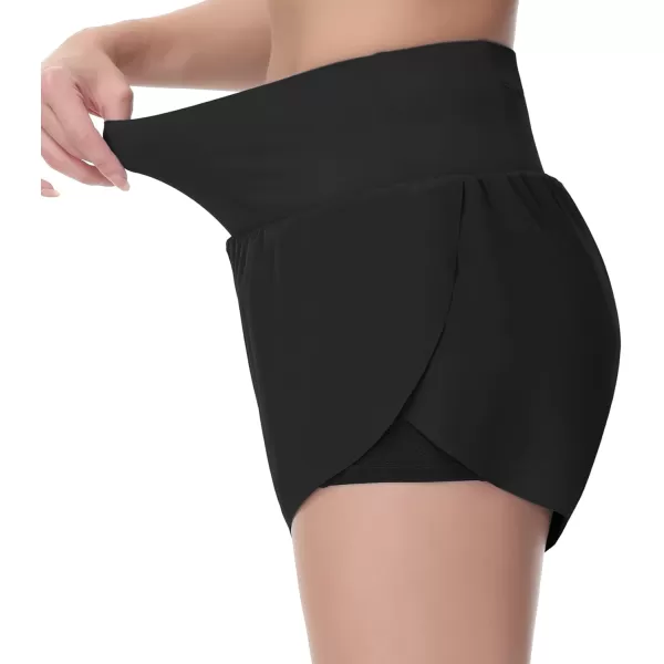THE GYM PEOPLE Womens Quick Dry Running Shorts Mesh Liner High Waisted Tennis Workout Shorts Zipper PocketsBlack