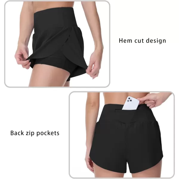 THE GYM PEOPLE Womens Quick Dry Running Shorts Mesh Liner High Waisted Tennis Workout Shorts Zipper PocketsBlack