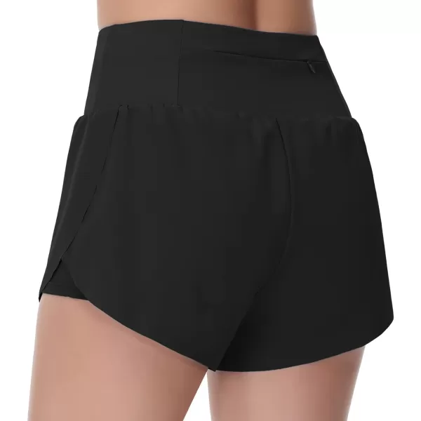 THE GYM PEOPLE Womens Quick Dry Running Shorts Mesh Liner High Waisted Tennis Workout Shorts Zipper PocketsBlack