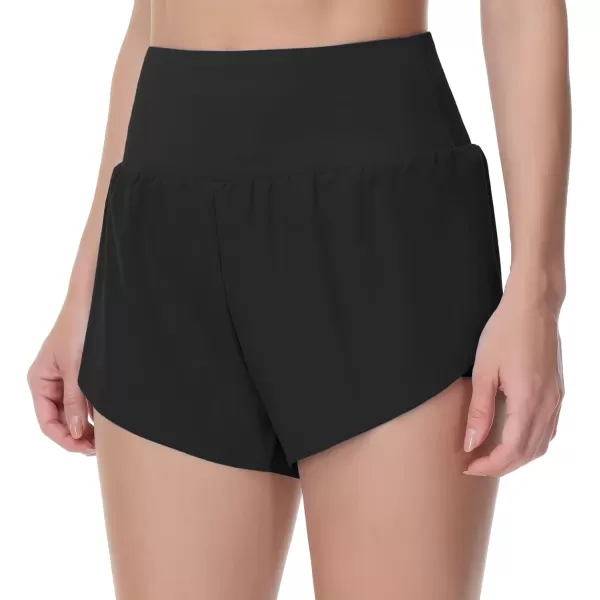 THE GYM PEOPLE Womens Quick Dry Running Shorts Mesh Liner High Waisted Tennis Workout Shorts Zipper PocketsBlack