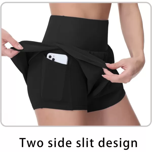 THE GYM PEOPLE Womens Quick Dry Running Shorts Mesh Liner High Waisted Tennis Workout Shorts Zipper PocketsBlack