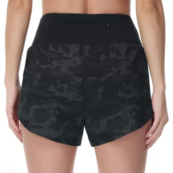 THE GYM PEOPLE Womens Quick Dry Running Shorts Mesh Liner High Waisted Tennis Workout Shorts Zipper PocketsCamo Black