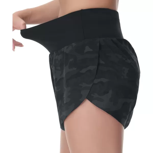 THE GYM PEOPLE Womens Quick Dry Running Shorts Mesh Liner High Waisted Tennis Workout Shorts Zipper PocketsCamo Black