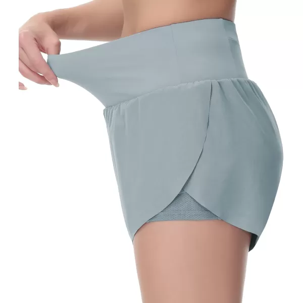 THE GYM PEOPLE Womens Quick Dry Running Shorts Mesh Liner High Waisted Tennis Workout Shorts Zipper PocketsDenim Blue