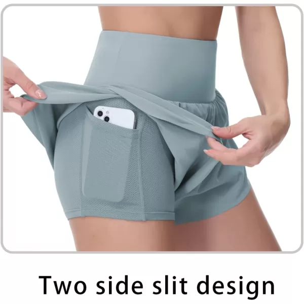 THE GYM PEOPLE Womens Quick Dry Running Shorts Mesh Liner High Waisted Tennis Workout Shorts Zipper PocketsDenim Blue