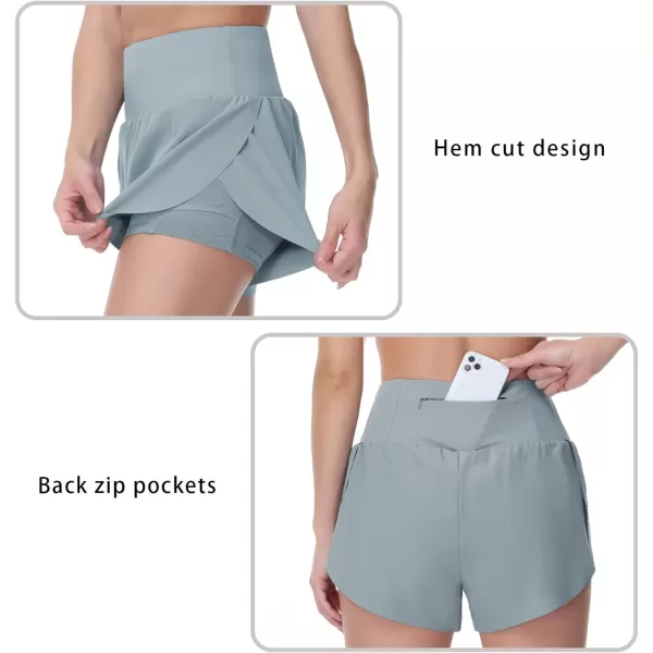 THE GYM PEOPLE Womens Quick Dry Running Shorts Mesh Liner High Waisted Tennis Workout Shorts Zipper PocketsDenim Blue