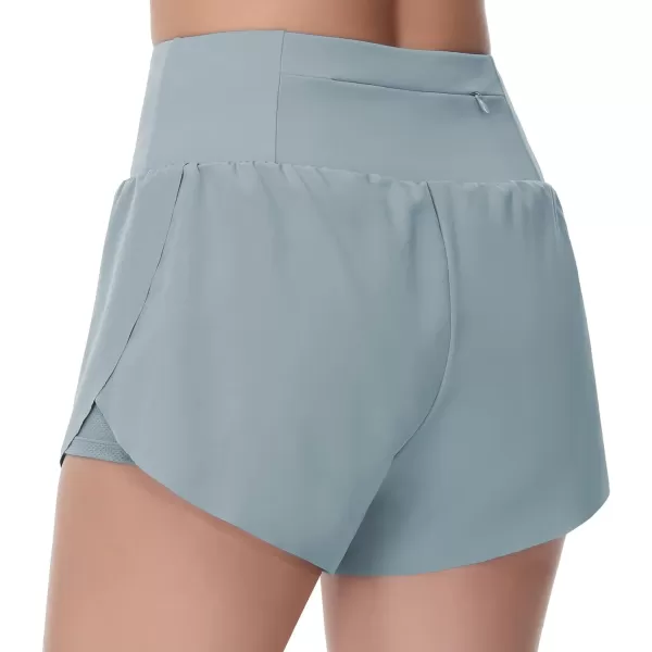 THE GYM PEOPLE Womens Quick Dry Running Shorts Mesh Liner High Waisted Tennis Workout Shorts Zipper PocketsDenim Blue