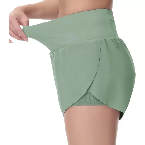 THE GYM PEOPLE Womens Quick Dry Running Shorts Mesh Liner High Waisted Tennis Workout Shorts Zipper PocketsJasmine Green