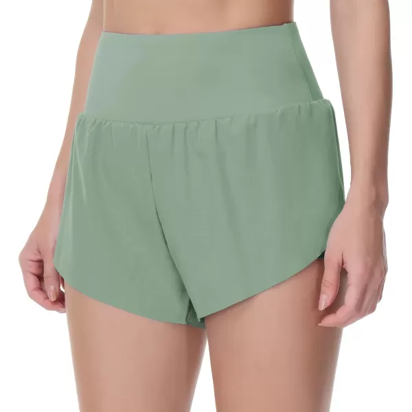 THE GYM PEOPLE Womens Quick Dry Running Shorts Mesh Liner High Waisted Tennis Workout Shorts Zipper PocketsJasmine Green