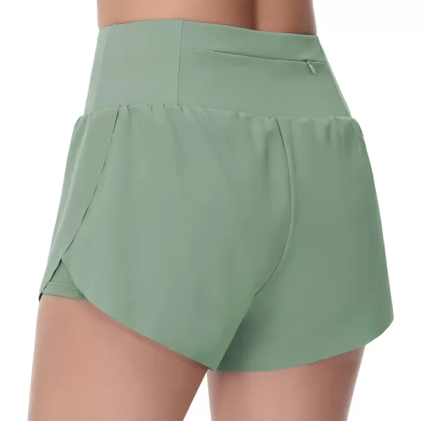 THE GYM PEOPLE Womens Quick Dry Running Shorts Mesh Liner High Waisted Tennis Workout Shorts Zipper PocketsJasmine Green