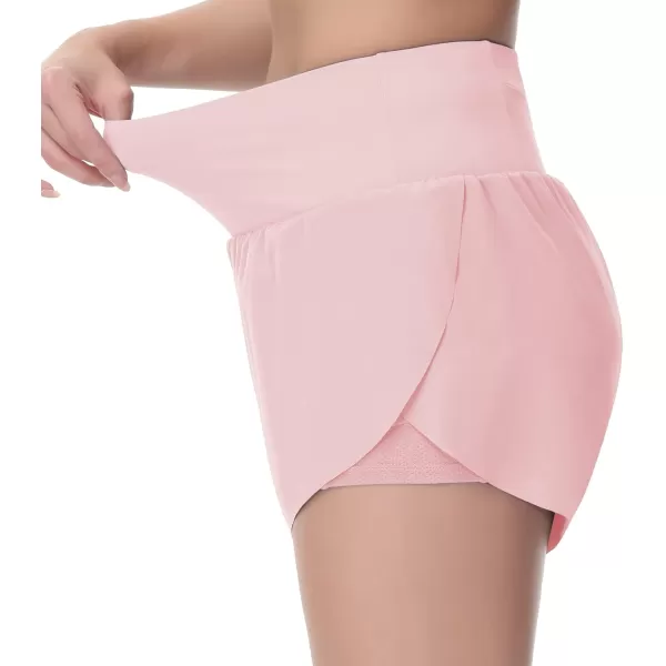 THE GYM PEOPLE Womens Quick Dry Running Shorts Mesh Liner High Waisted Tennis Workout Shorts Zipper PocketsPink