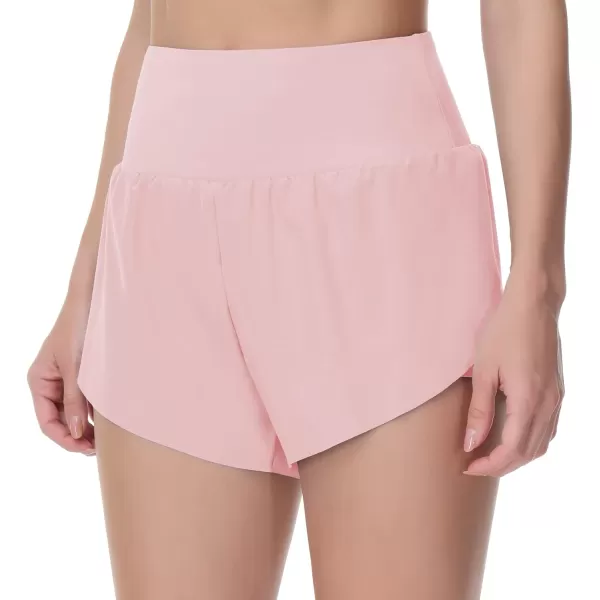 THE GYM PEOPLE Womens Quick Dry Running Shorts Mesh Liner High Waisted Tennis Workout Shorts Zipper PocketsPink