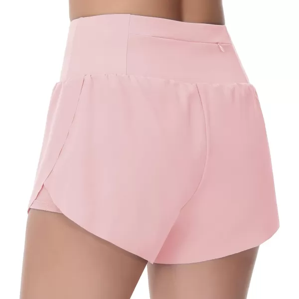 THE GYM PEOPLE Womens Quick Dry Running Shorts Mesh Liner High Waisted Tennis Workout Shorts Zipper PocketsPink