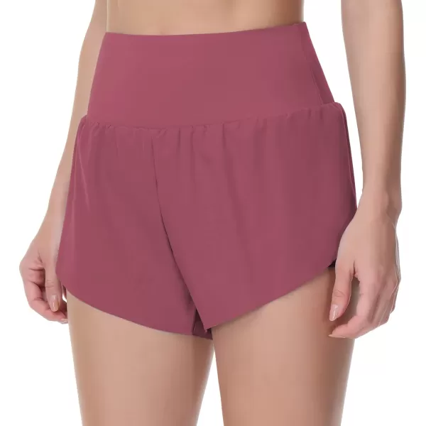 THE GYM PEOPLE Womens Quick Dry Running Shorts Mesh Liner High Waisted Tennis Workout Shorts Zipper PocketsRose Red
