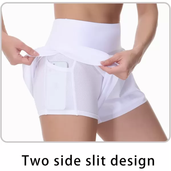 THE GYM PEOPLE Womens Quick Dry Running Shorts Mesh Liner High Waisted Tennis Workout Shorts Zipper PocketsWhite