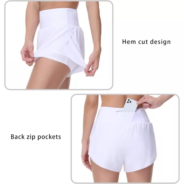 THE GYM PEOPLE Womens Quick Dry Running Shorts Mesh Liner High Waisted Tennis Workout Shorts Zipper PocketsWhite