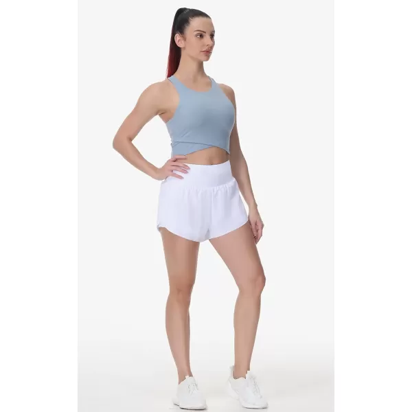 THE GYM PEOPLE Womens Quick Dry Running Shorts Mesh Liner High Waisted Tennis Workout Shorts Zipper PocketsWhite