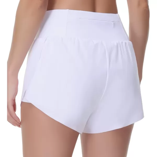 THE GYM PEOPLE Womens Quick Dry Running Shorts Mesh Liner High Waisted Tennis Workout Shorts Zipper PocketsWhite