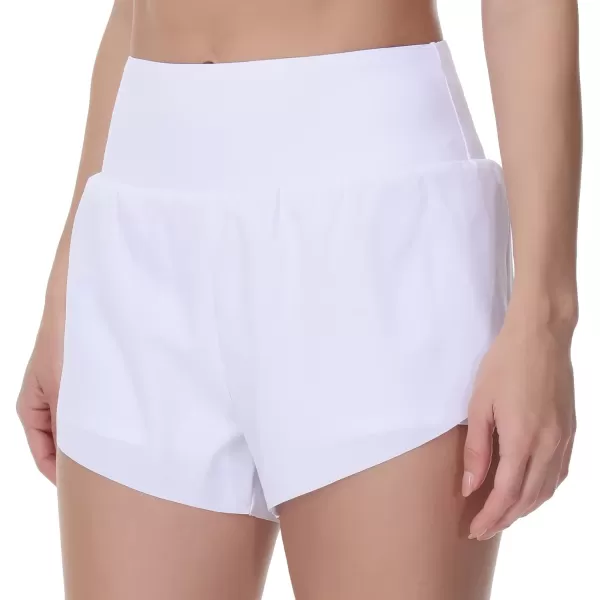 THE GYM PEOPLE Womens Quick Dry Running Shorts Mesh Liner High Waisted Tennis Workout Shorts Zipper PocketsWhite