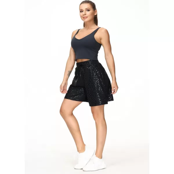 THE GYM PEOPLE Womens Running Shorts with Loose Fit Drawstring and Deep PocketsBlack Leopard