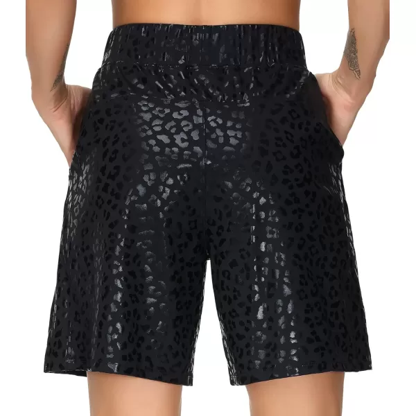 THE GYM PEOPLE Womens Running Shorts with Loose Fit Drawstring and Deep PocketsBlack Leopard