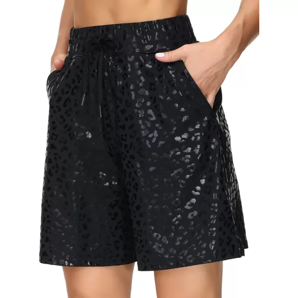 THE GYM PEOPLE Womens Running Shorts with Loose Fit Drawstring and Deep PocketsBlack Leopard