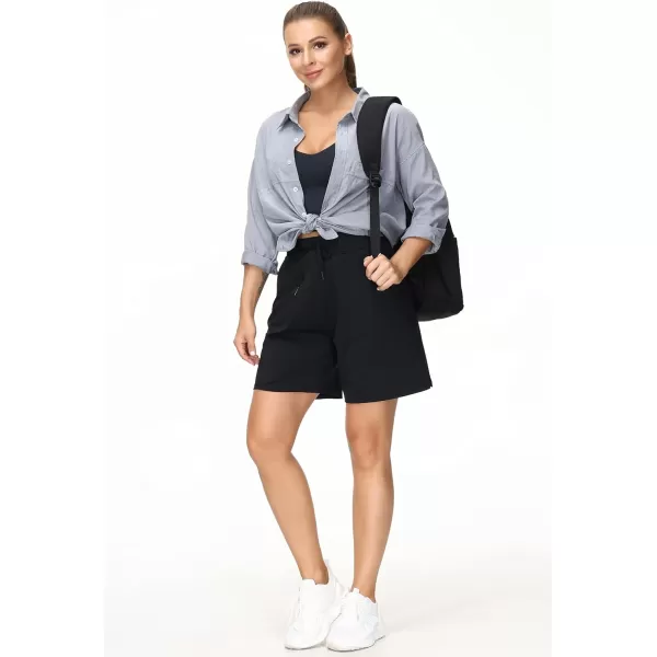 THE GYM PEOPLE Womens Running Shorts with Loose Fit Drawstring and Deep PocketsPure Black