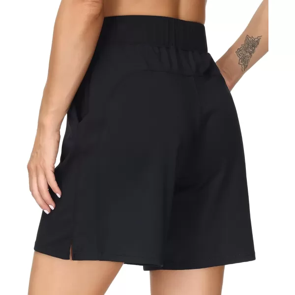 THE GYM PEOPLE Womens Running Shorts with Loose Fit Drawstring and Deep PocketsPure Black