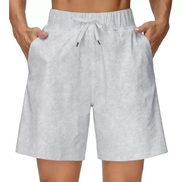 THE GYM PEOPLE Womens Running Shorts with Loose Fit Drawstring and Deep PocketsTie Dye White