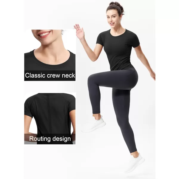 THE GYM PEOPLE Womens Seamless Workout TShirts Short Sleeve Slim Fit Shirts Breathable Running Tee TopsBlack