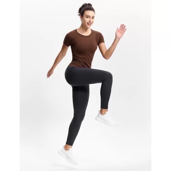 THE GYM PEOPLE Womens Seamless Workout TShirts Short Sleeve Slim Fit Shirts Breathable Running Tee TopsBrown