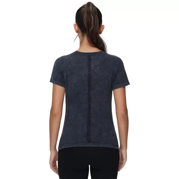 THE GYM PEOPLE Womens Seamless Workout TShirts Short Sleeve Slim Fit Shirts Breathable Running Tee TopsHeather Black